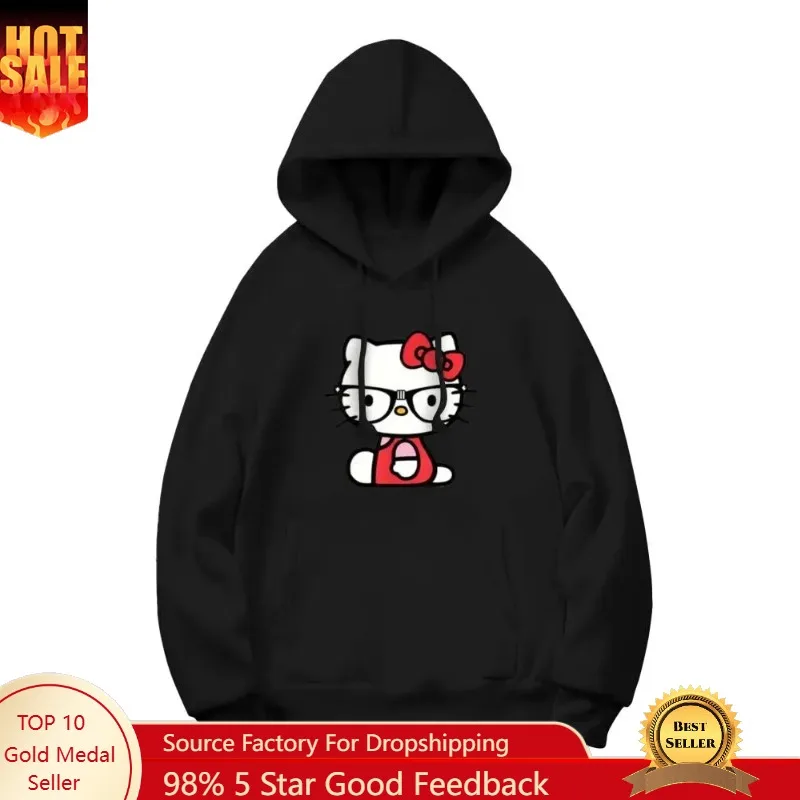 SANRIO Hello Kitty 260g Polyester-Cotton Hoodie with Glasses Design for Women Black Pullover Fashionable Comfortable Cosplay
SANRIO Hello Kitty 260g Polyester-Cotton Hoodie with Glasses Design for Women Black Pullover Fashionable Comfortable Cosplay