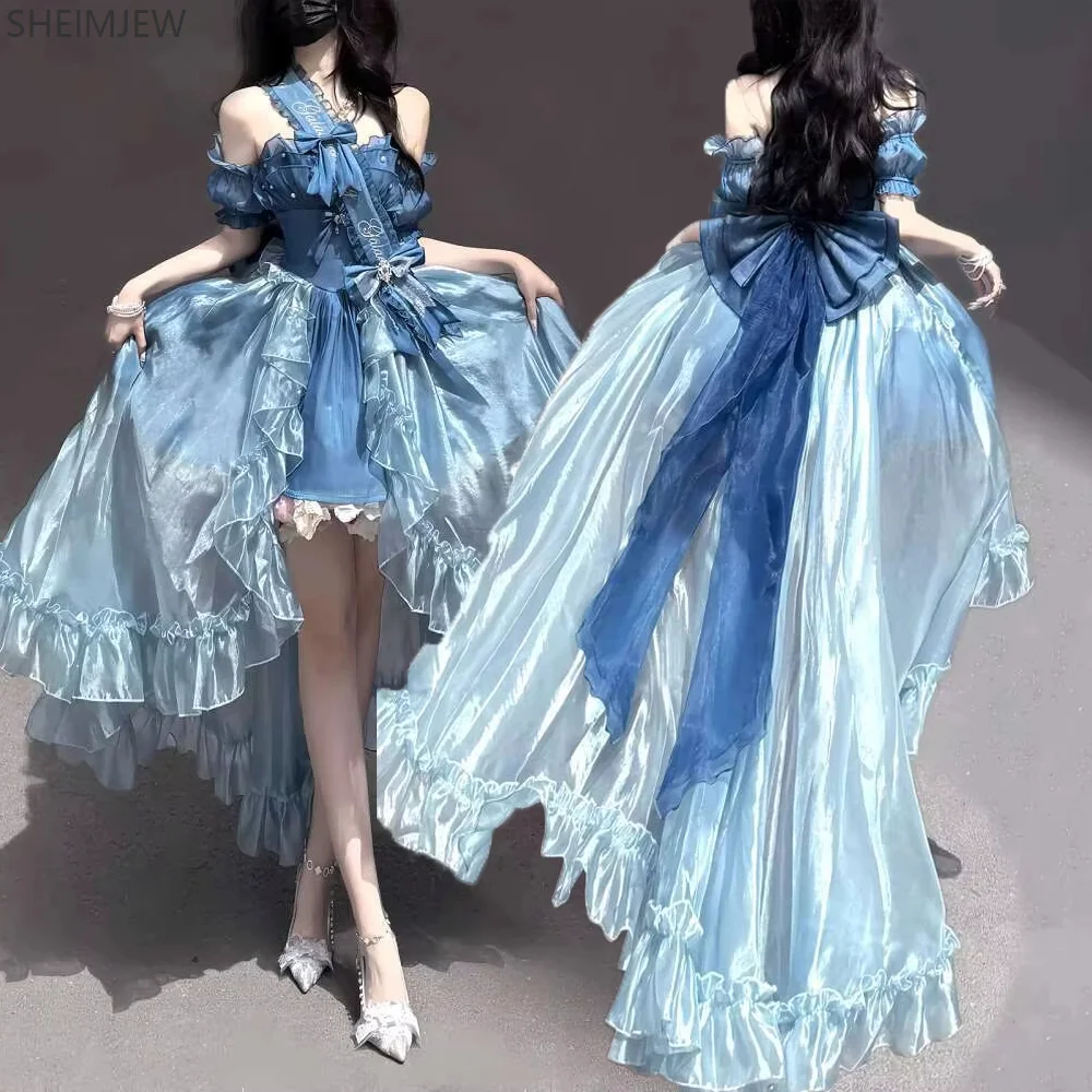 Cute Girl Blue Lolita Tail Tutu Skirt Women Cosplay Sweet Princess Flower Wedding Dress Elegant Off-shoulder Birthday Party Gown
Cute Girl Blue Lolita Tail Tutu Skirt Women Cosplay Sweet Princess Flower Wedding Dress Elegant Off-shoulder Birthday Party Gown