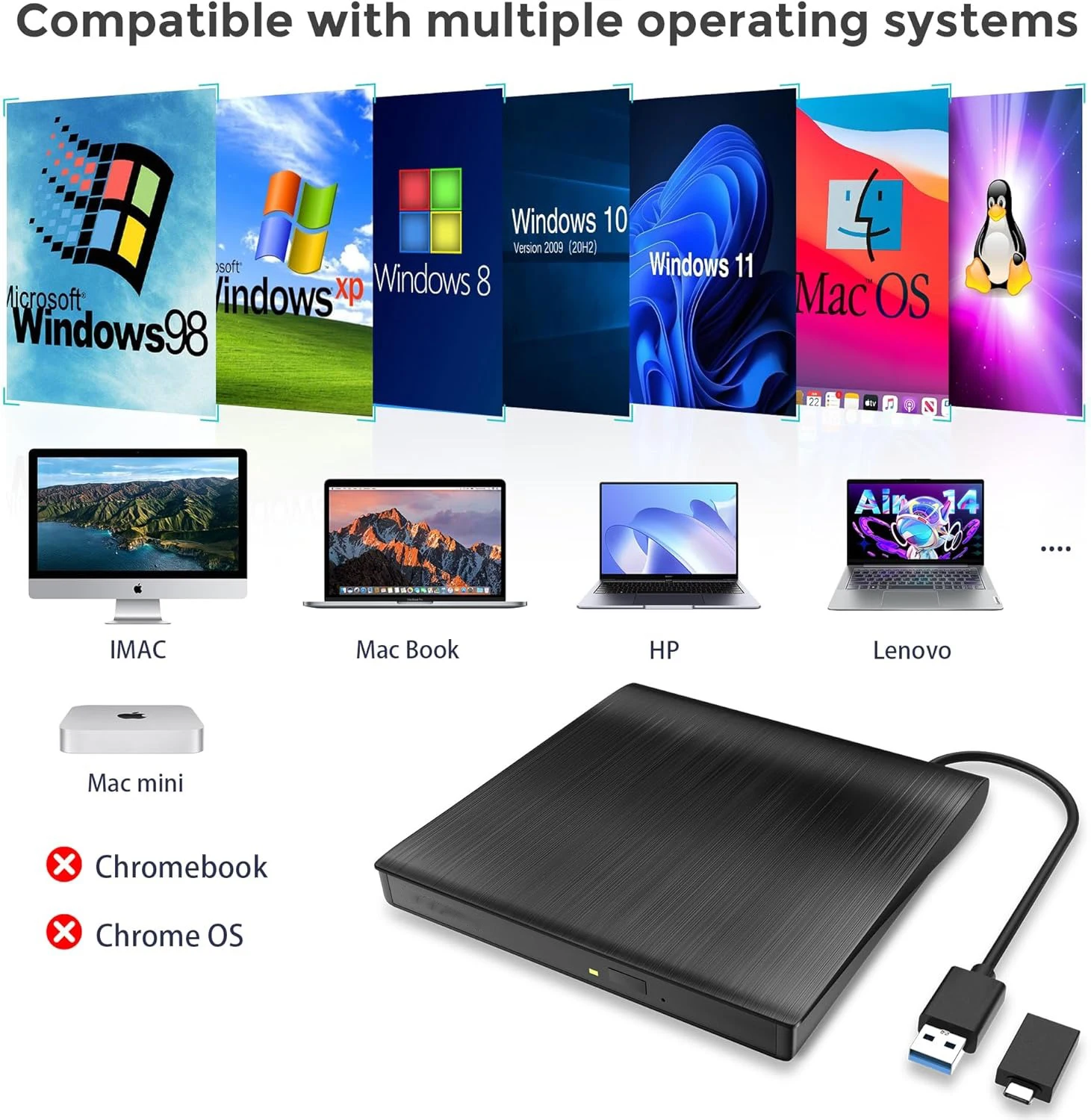 Внешний DVD-привод USB 3.0 Type-C, портативный плеер для ноутбука, записывающее устройство для дисков +/-RW, CD-ROM, совместимое с функциями записи и чтения
Внешний DVD-привод USB 3.0 Type-C, портативный плеер для ноутбука, записывающее устройство для дисков +/-RW, CD-ROM, совместимое с функциями записи и чтения