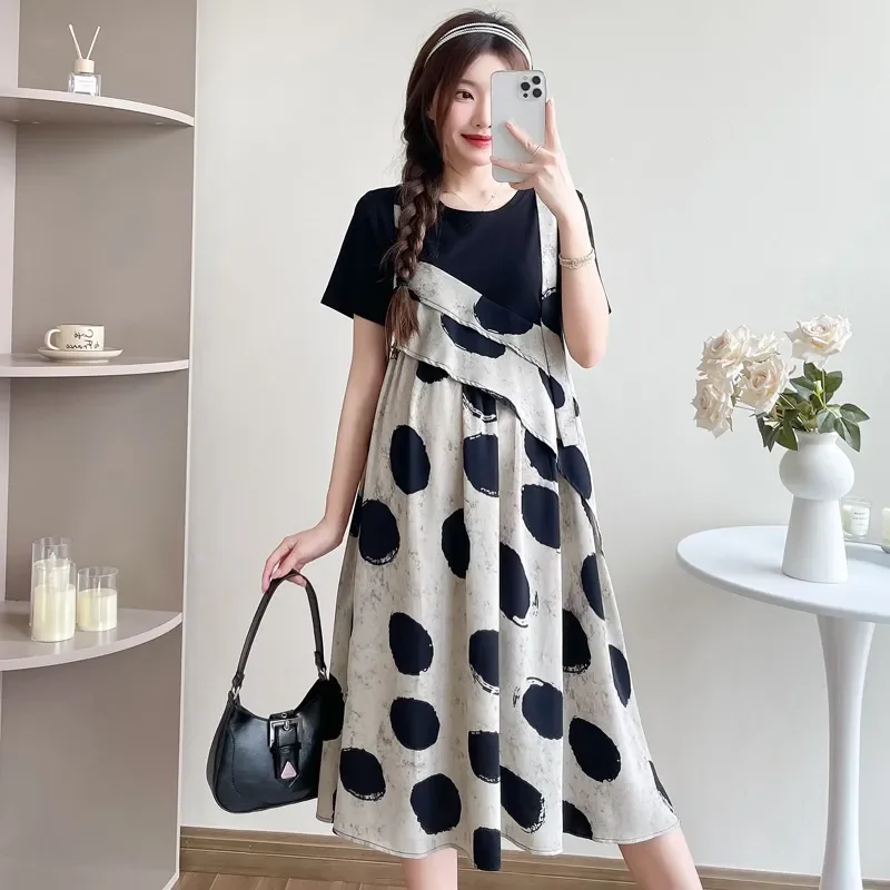 Women's Vintage Print Round Neck Plus Size Fake Two Piece Polka Dot Dress Summer New Loose Fake Two Piece Dress
Women's Vintage Print Round Neck Plus Size Fake Two Piece Polka Dot Dress Summer New Loose Fake Two Piece Dress