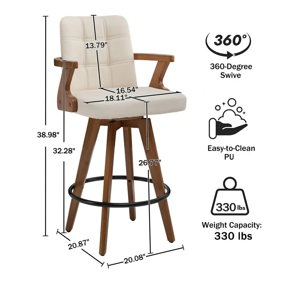 26 Counter Height Bar Stools,Leather Upholstered Bar Chair, Swivel Bar Stools with Back and ArmsModern Beige Barstool Set of 2
26 Counter Height Bar Stools,Leather Upholstered Bar Chair, Swivel Bar Stools with Back and ArmsModern Beige Barstool Set of 2