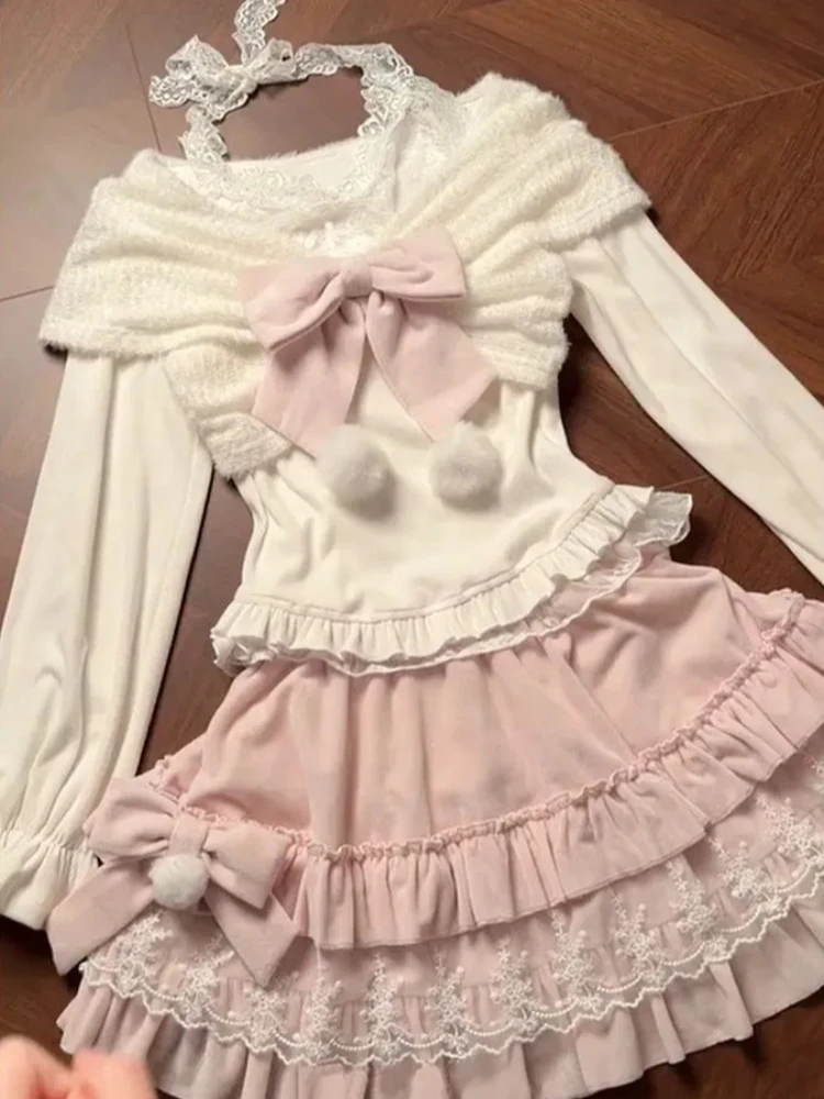 2026 Japanese Sweet Lolita 2 Piece Set Lace Patchwork Tops + Fluffy Cake Skirt New Fashion Kawaii Pink Slim Outfits Women Spring
2026 Japanese Sweet Lolita 2 Piece Set Lace Patchwork Tops + Fluffy Cake Skirt New Fashion Kawaii Pink Slim Outfits Women Spring