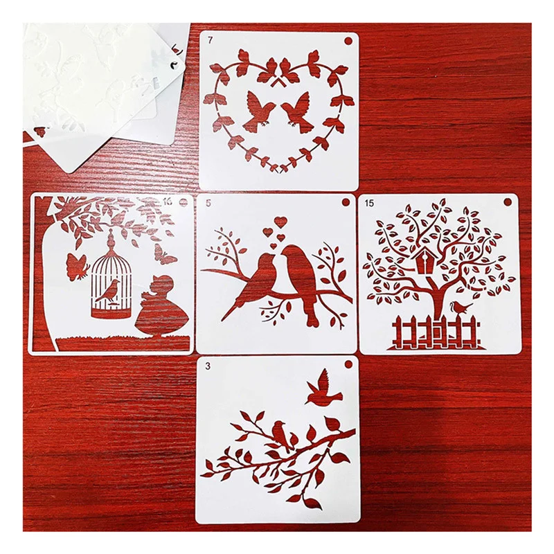 16pcs Bird Tree Stencils PET Painting Hollow Template DIY Lace Photo Album Hand Graffiti Painting Auxiliary Decor Art Stencil
16pcs Bird Tree Stencils PET Painting Hollow Template DIY Lace Photo Album Hand Graffiti Painting Auxiliary Decor Art Stencil