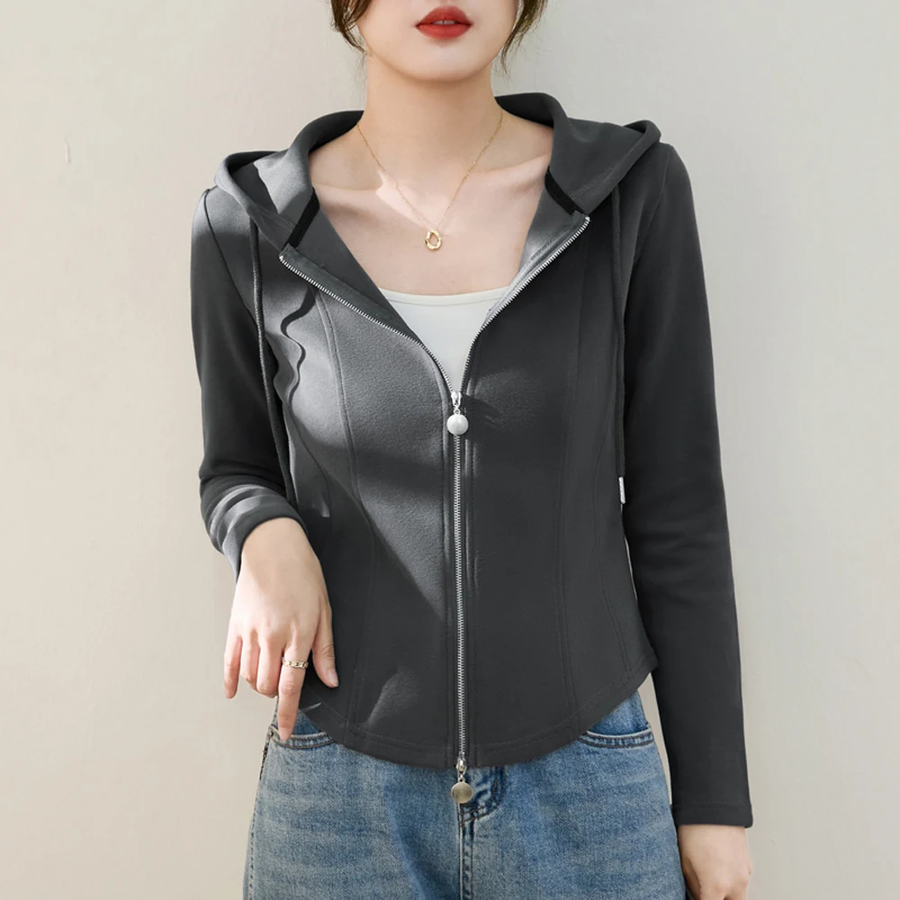 Korean style dark gray long sleeved T-shirt for women's autumn new high-end fashion plus size double zipper hoodie casual top
Korean style dark gray long sleeved T-shirt for women's autumn new high-end fashion plus size double zipper hoodie casual top