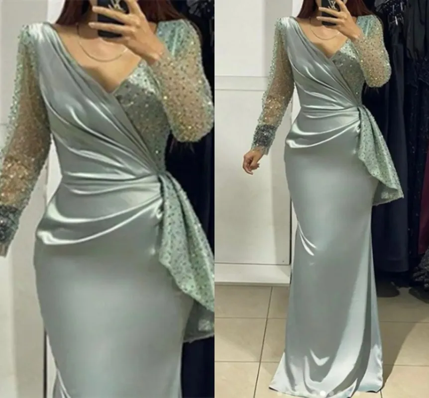 Mermaid Evening Party Dress 2025 Long Sleeve V Neck Sequined Beads Satin Formal Prom Gown Robe De Soiree
Mermaid Evening Party Dress 2025 Long Sleeve V Neck Sequined Beads Satin Formal Prom Gown Robe De Soiree