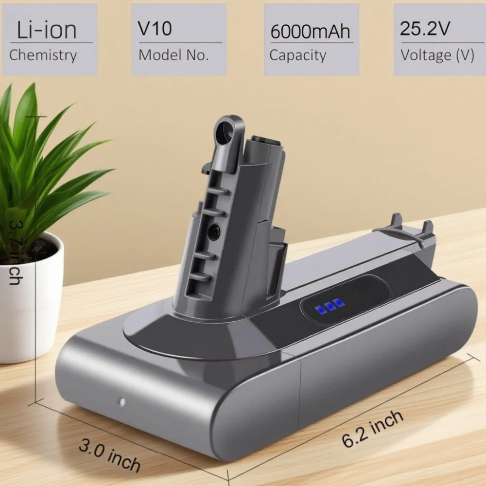 6000mAh/8000mAh Rechargeable Battery Replacement for Dyson V10 SV12 Cyclone V10 Animal Absolute Motorhead Fluffy Vacuum Cleaner.
6000mAh/8000mAh Rechargeable Battery Replacement for Dyson V10 SV12 Cyclone V10 Animal Absolute Motorhead Fluffy Vacuum Cleaner.