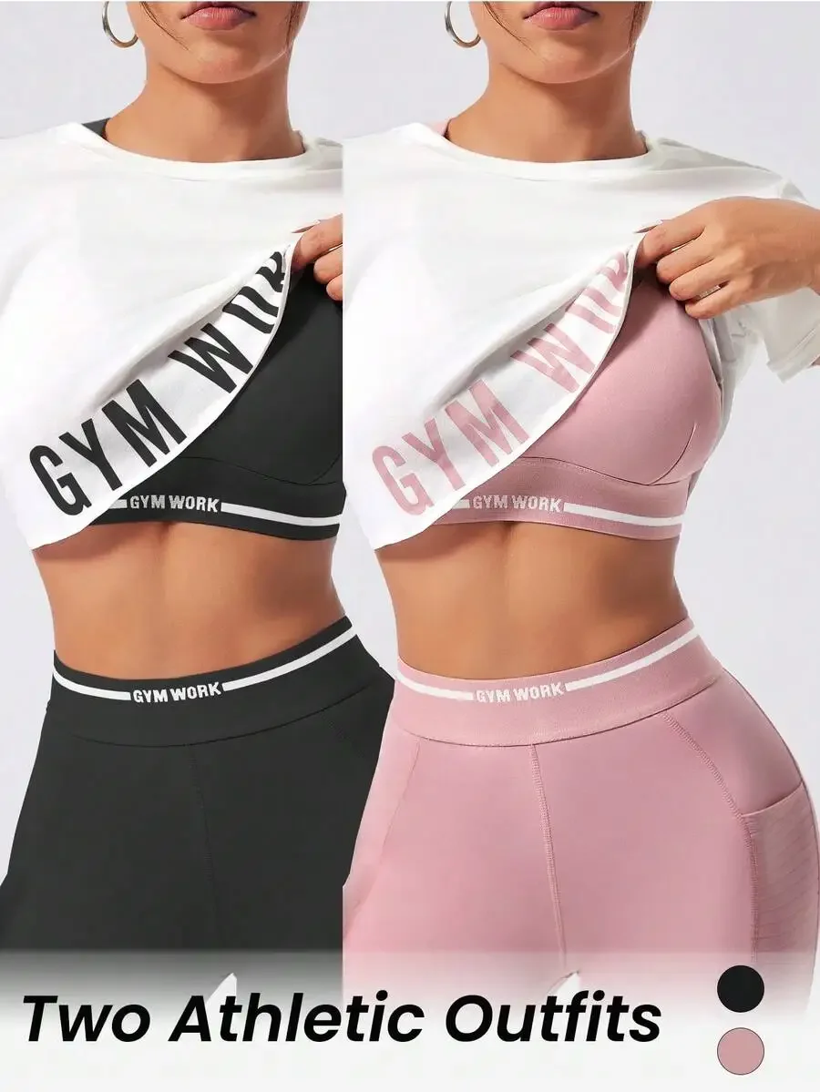 Womens Round Neck Short Sleeve Letter Print Sportswear Set Gym Workout Outfit
Womens Round Neck Short Sleeve Letter Print Sportswear Set Gym Workout Outfit