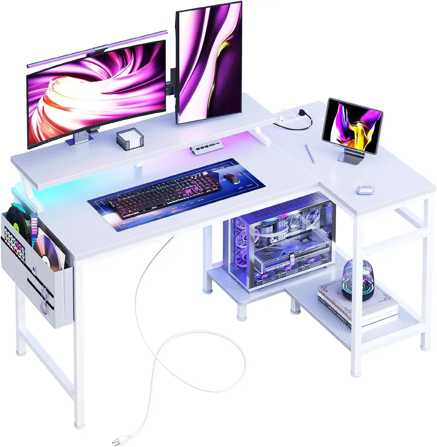 L-Shaped Gaming Desk with LED Lights, USB Ports & Storage Shelves - White 40 Inch
L-Shaped Gaming Desk with LED Lights, USB Ports & Storage Shelves - White 40 Inch
