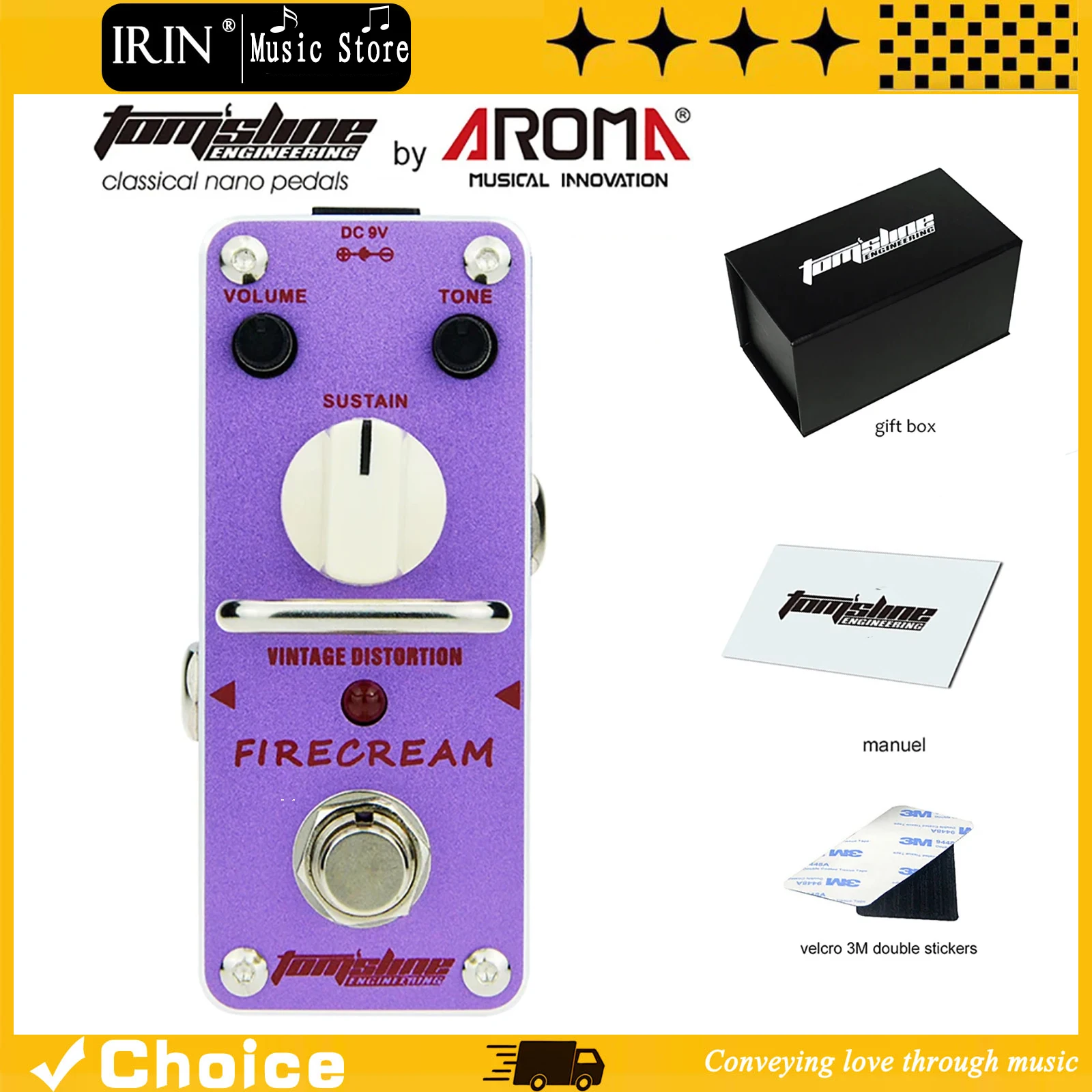 AROMA Electric Guitar Effect Pedal FIRECREAM Vintage Distortion Pedal Mini Analogue True Bypass Guitar Parts Exquisite
AROMA Electric Guitar Effect Pedal FIRECREAM Vintage Distortion Pedal Mini Analogue True Bypass Guitar Parts Exquisite