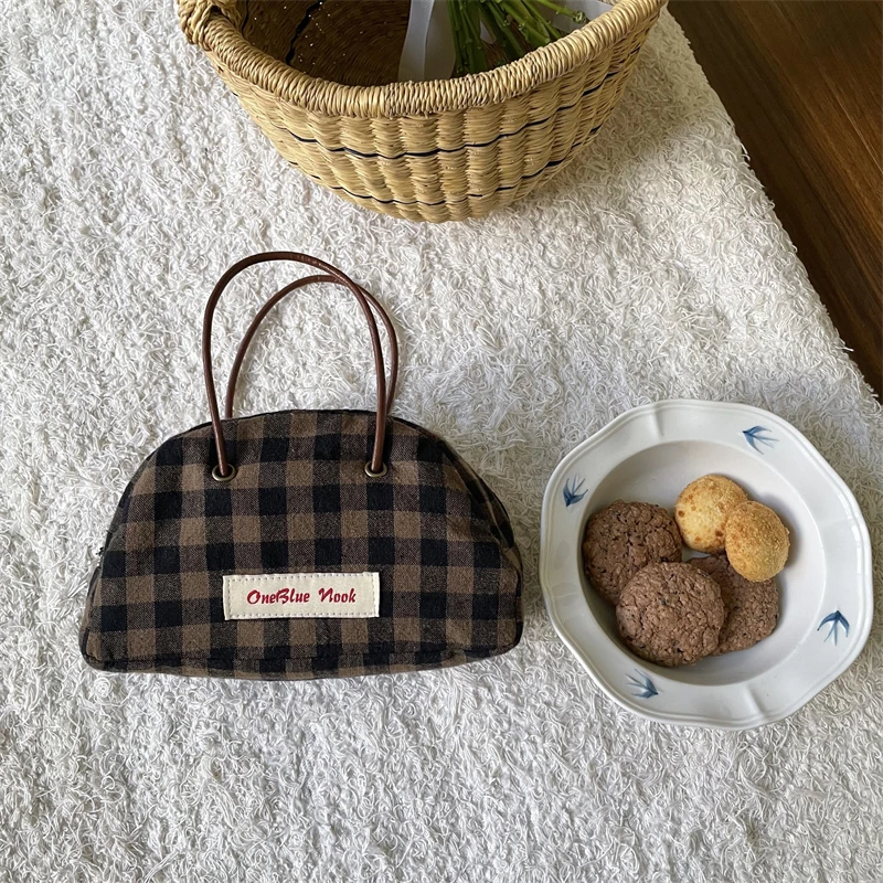 Оригинальная сумка OneBluok в стиле ретро, японская милая полукруглая кожаная веревка, ручная сумка для хранения на молнии, мягкая хлопковая внешняя сумка...