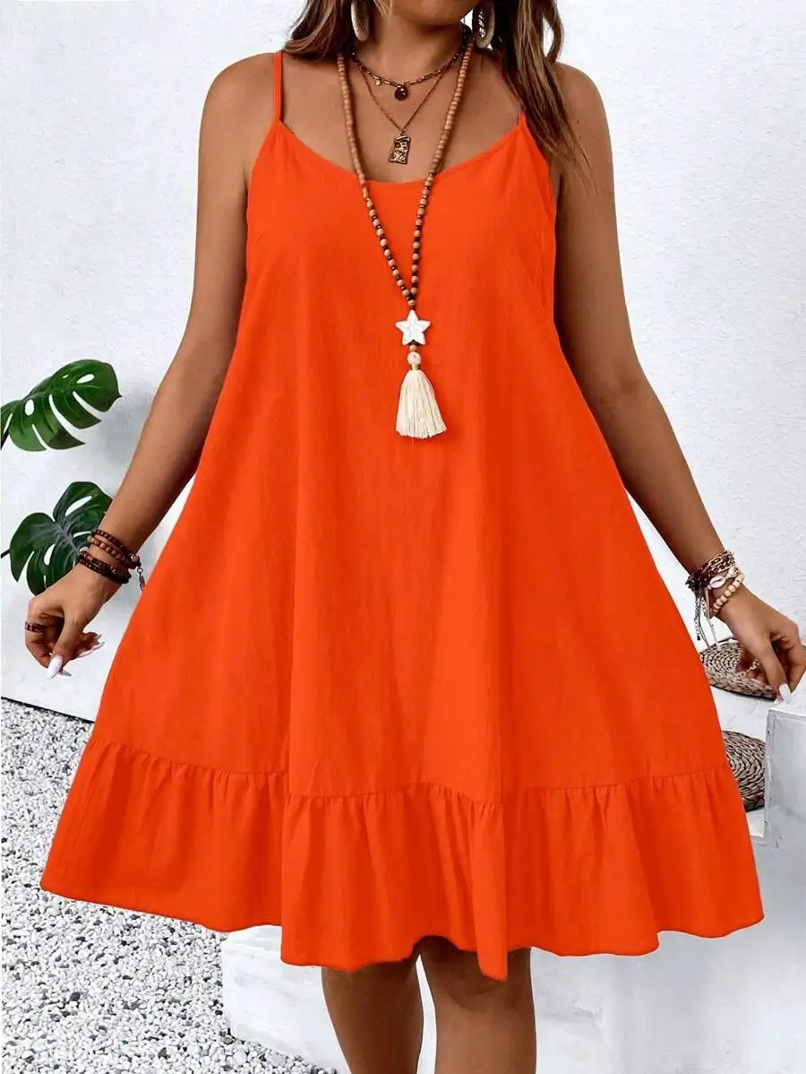 Orange Solid Color Ruffle Hem Cami Dress Summer Loose Fit Women
Orange Solid Color Ruffle Hem Cami Dress Summer Loose Fit Women