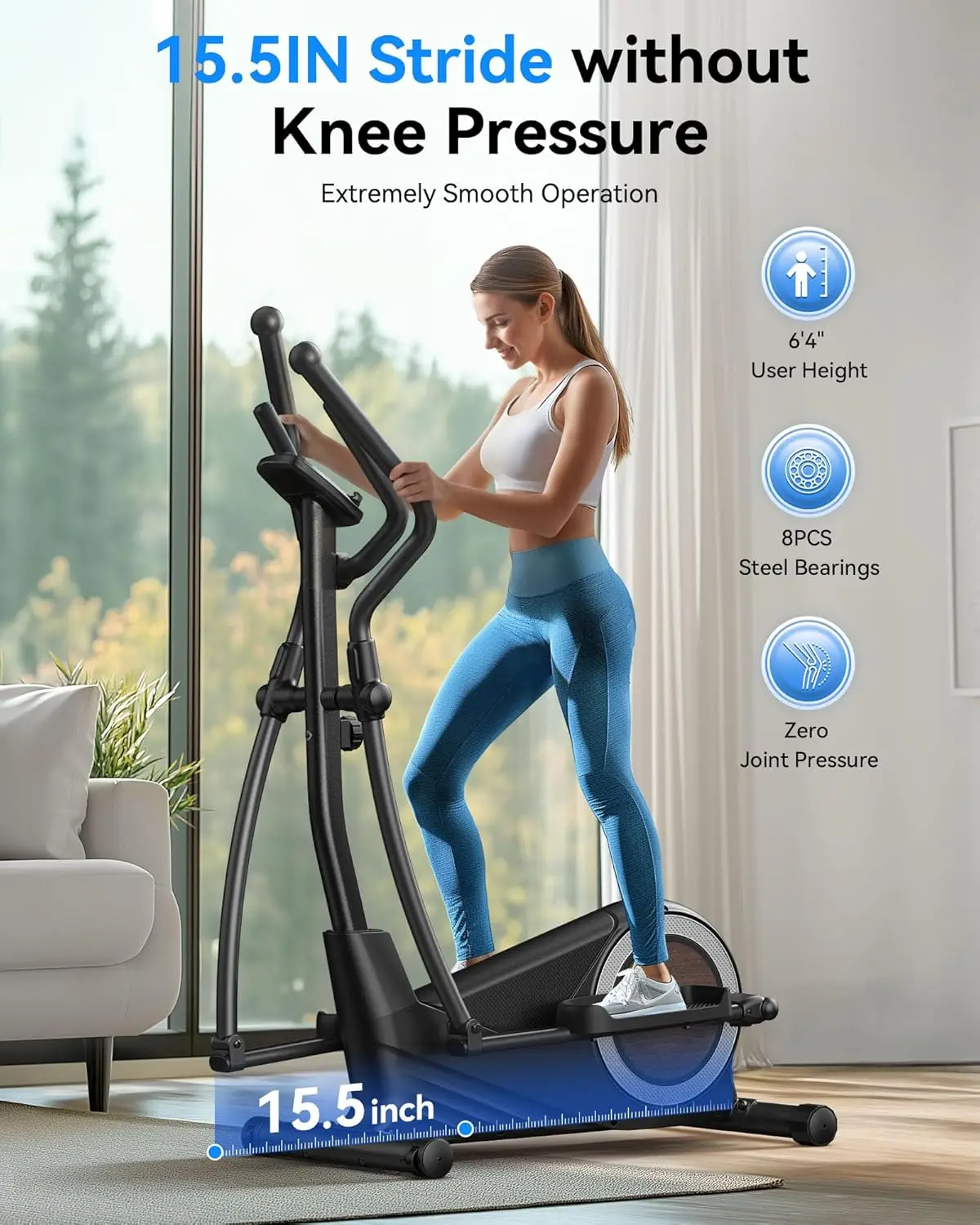 Magnetic Elliptical Trainer with 15.5IN-19IN Stride, 16 Resistance Levels, 400LBS Loading Capacity, Support Kinomap APP
Magnetic Elliptical Trainer with 15.5IN-19IN Stride, 16 Resistance Levels, 400LBS Loading Capacity, Support Kinomap APP