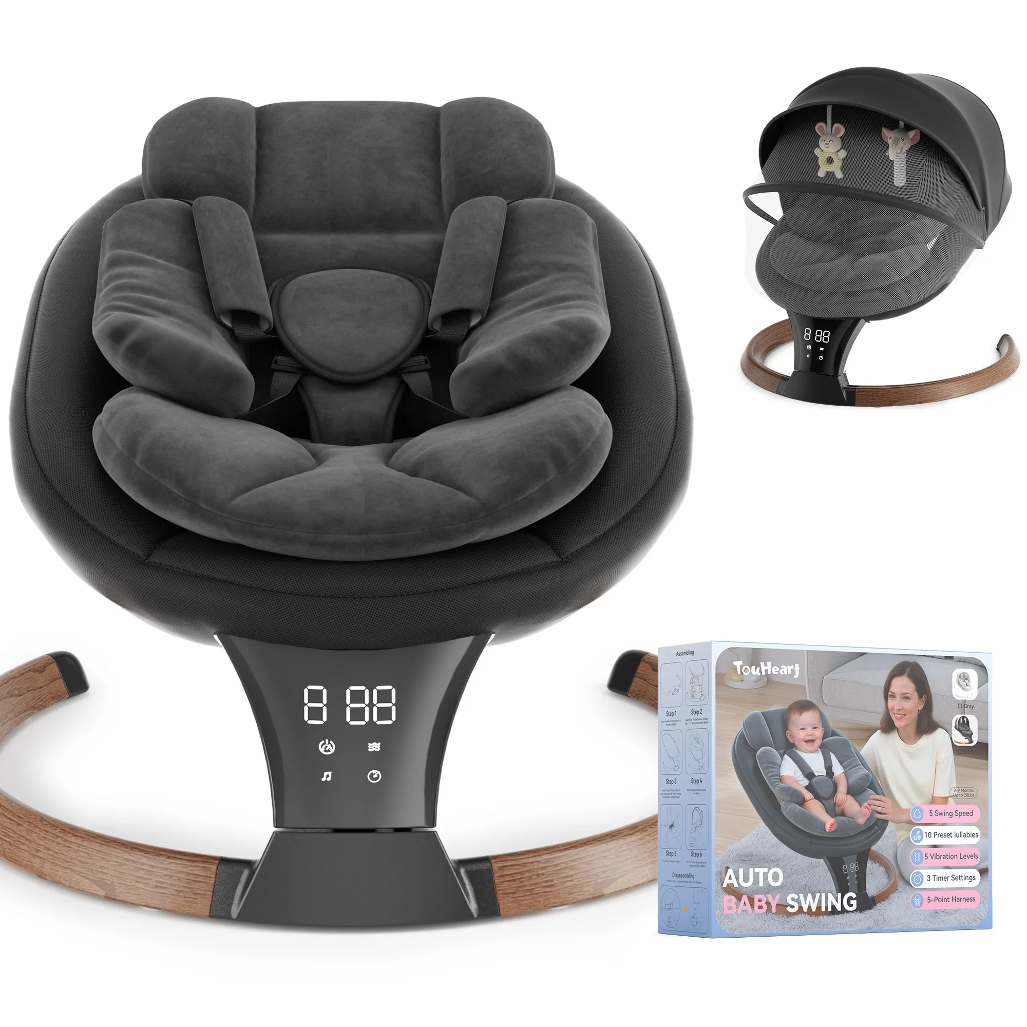TouHeart Electric Baby Swing for Infant,5-Speed Sway & Vibration, Remote Control,10 Lullabies
TouHeart Electric Baby Swing for Infant,5-Speed Sway & Vibration, Remote Control,10 Lullabies