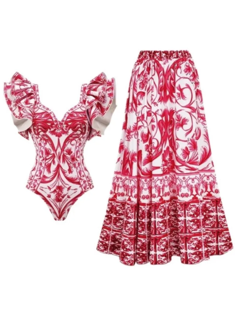 Bikini Bodysuit Swimwear Women With Skirt Bathing Suit Summer New Ruffle Splice Print Beachwear Holiday Bikini Cover Ups Outfits
Bikini Bodysuit Swimwear Women With Skirt Bathing Suit Summer New Ruffle Splice Print Beachwear Holiday Bikini Cover Ups Outfits