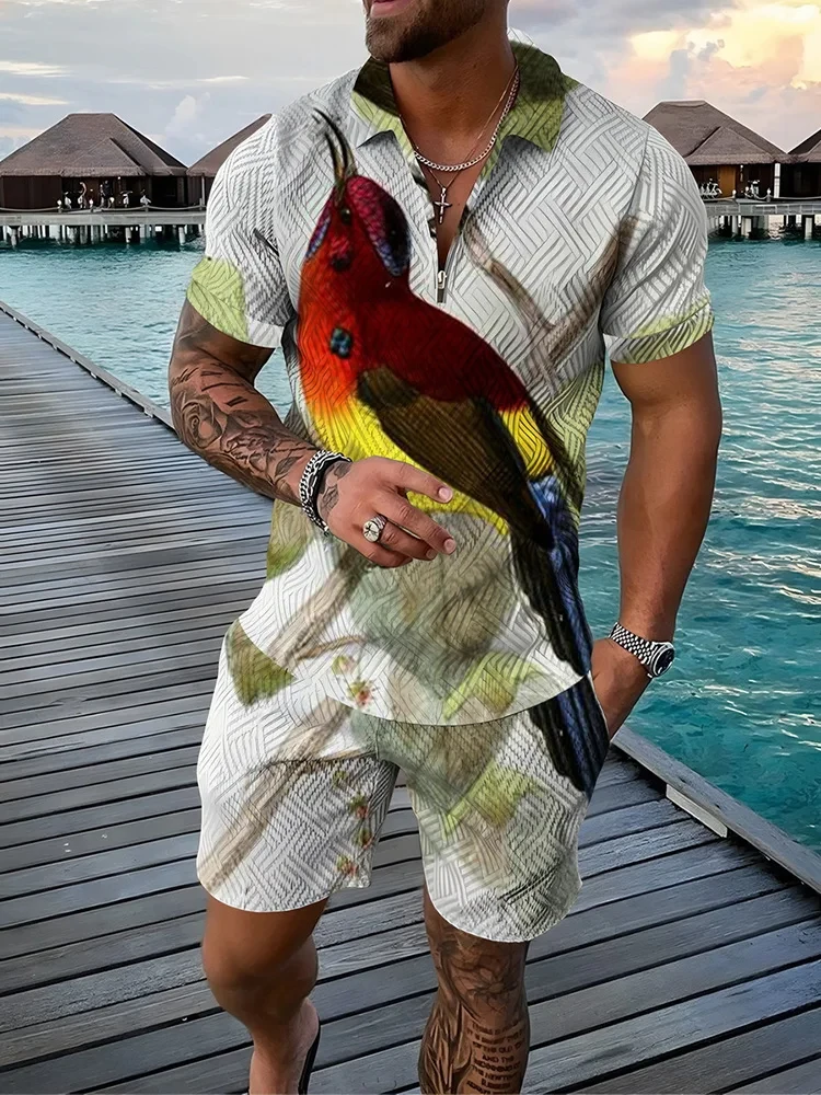 Summer Bird Print Men Zipper Lapel Polo Tracksuit Set Casual Shirt And Shorts 2pcs Sets Vacation Man Clothing Pullover Tracksuit
Summer Bird Print Men Zipper Lapel Polo Tracksuit Set Casual Shirt And Shorts 2pcs Sets Vacation Man Clothing Pullover Tracksuit