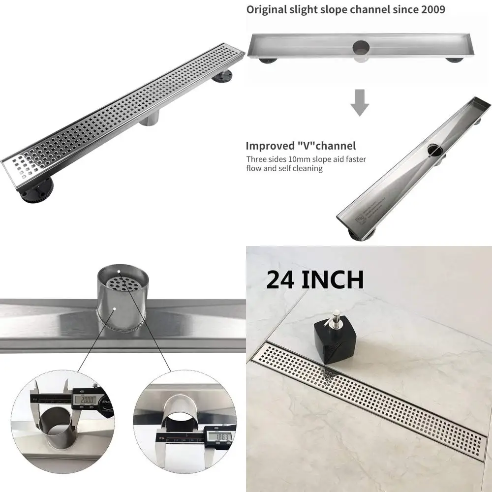 24-Inch Linear Shower Drain with Removable Quadrato Pattern Grate, Polished Stainless Steel Rectangular Shower Drain for Modern
24-Inch Linear Shower Drain with Removable Quadrato Pattern Grate, Polished Stainless Steel Rectangular Shower Drain for Modern