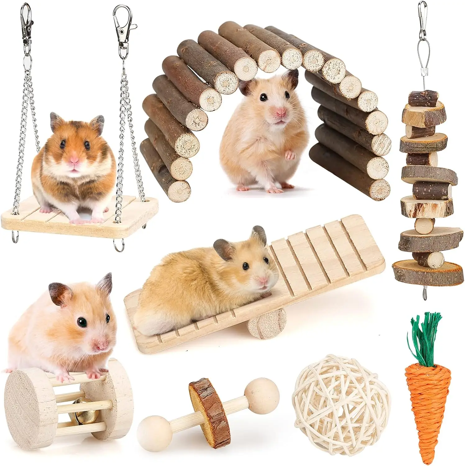 Small Pet Chew Toys Set: Wooden Swing, Seesaw, Bridge for Hamsters, Guinea Pigs, Chinchillas
Small Pet Chew Toys Set: Wooden Swing, Seesaw, Bridge for Hamsters, Guinea Pigs, Chinchillas