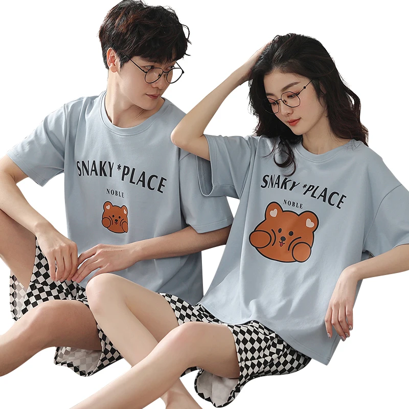 Newest Couple Pajamas Set Summer 100% Cotton Short-sleeved Sleepwear Cute Cartoon Pajamas Home Service
Newest Couple Pajamas Set Summer 100% Cotton Short-sleeved Sleepwear Cute Cartoon Pajamas Home Service