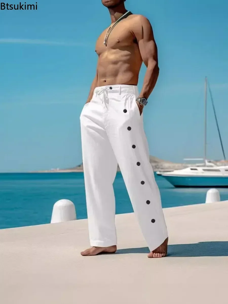 Fashion Men's Cotton Linen Casual Trousers Side Breasted Design Loose Breathable Beach Pants Spring Summer Drawstring Sweatpants
Fashion Men's Cotton Linen Casual Trousers Side Breasted Design Loose Breathable Beach Pants Spring Summer Drawstring Sweatpants