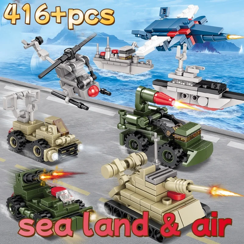 416+pcs Sea Land and Air 8 Models Technical City Tank Armored Vehicle Building Blocks Education Toys for Kids Children Gifts
416+pcs Sea Land and Air 8 Models Technical City Tank Armored Vehicle Building Blocks Education Toys for Kids Children Gifts