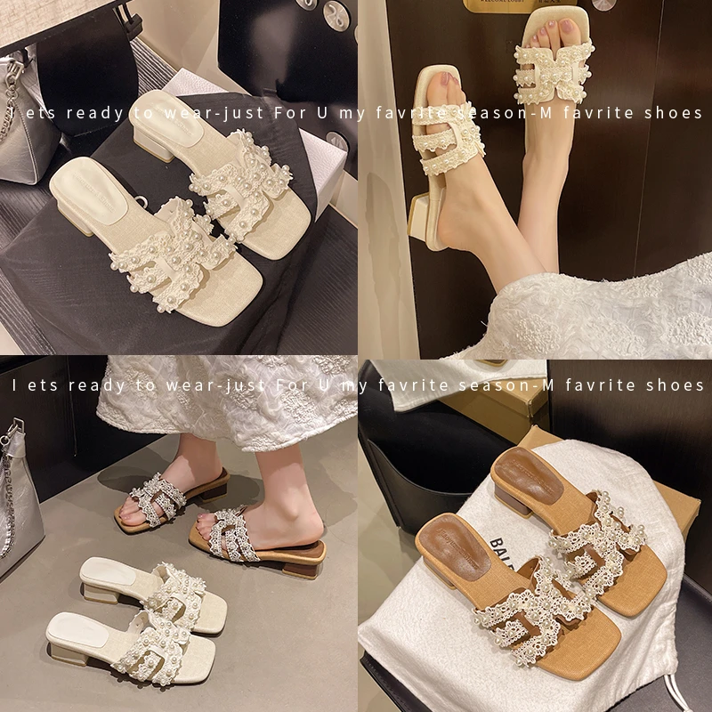 French Lace Pearl Bow Slippers Women Square Toe Mid Block Heel Slip On Mules Sweet Fairy Style Outdoor Dress Sandals Daily Wear
French Lace Pearl Bow Slippers Women Square Toe Mid Block Heel Slip On Mules Sweet Fairy Style Outdoor Dress Sandals Daily Wear
