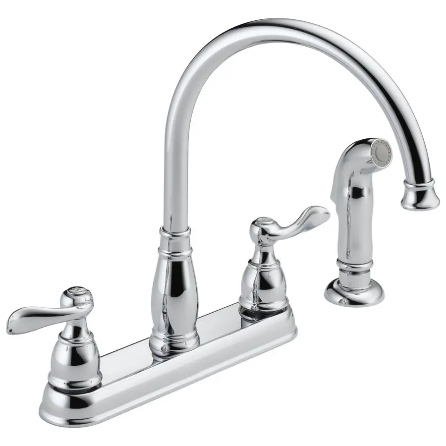 Windemere Chrome Kitchen Faucet with Side Sprayer, Traditional 4 Hole Kitchen Sink Faucet, TwoHandle, Chrome 21996LF
Windemere Chrome Kitchen Faucet with Side Sprayer, Traditional 4 Hole Kitchen Sink Faucet, TwoHandle, Chrome 21996LF