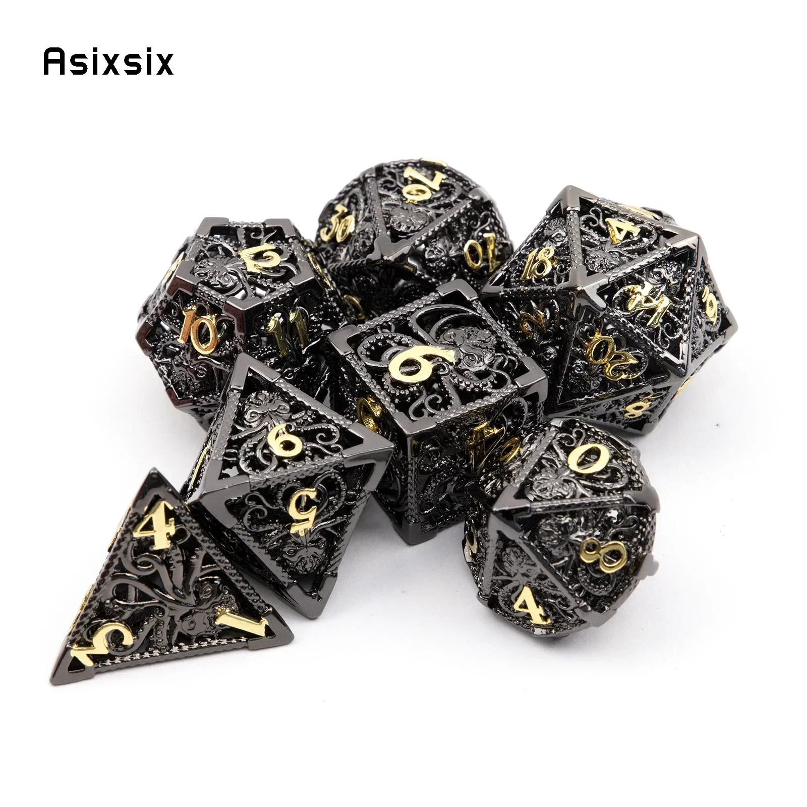 7 Pcs Black Golden Squid Metal Dice Hollow Metal Polyhedral Dice Set Suitable For Role-Playing Game
7 Pcs Black Golden Squid Metal Dice Hollow Metal Polyhedral Dice Set Suitable For Role-Playing Game