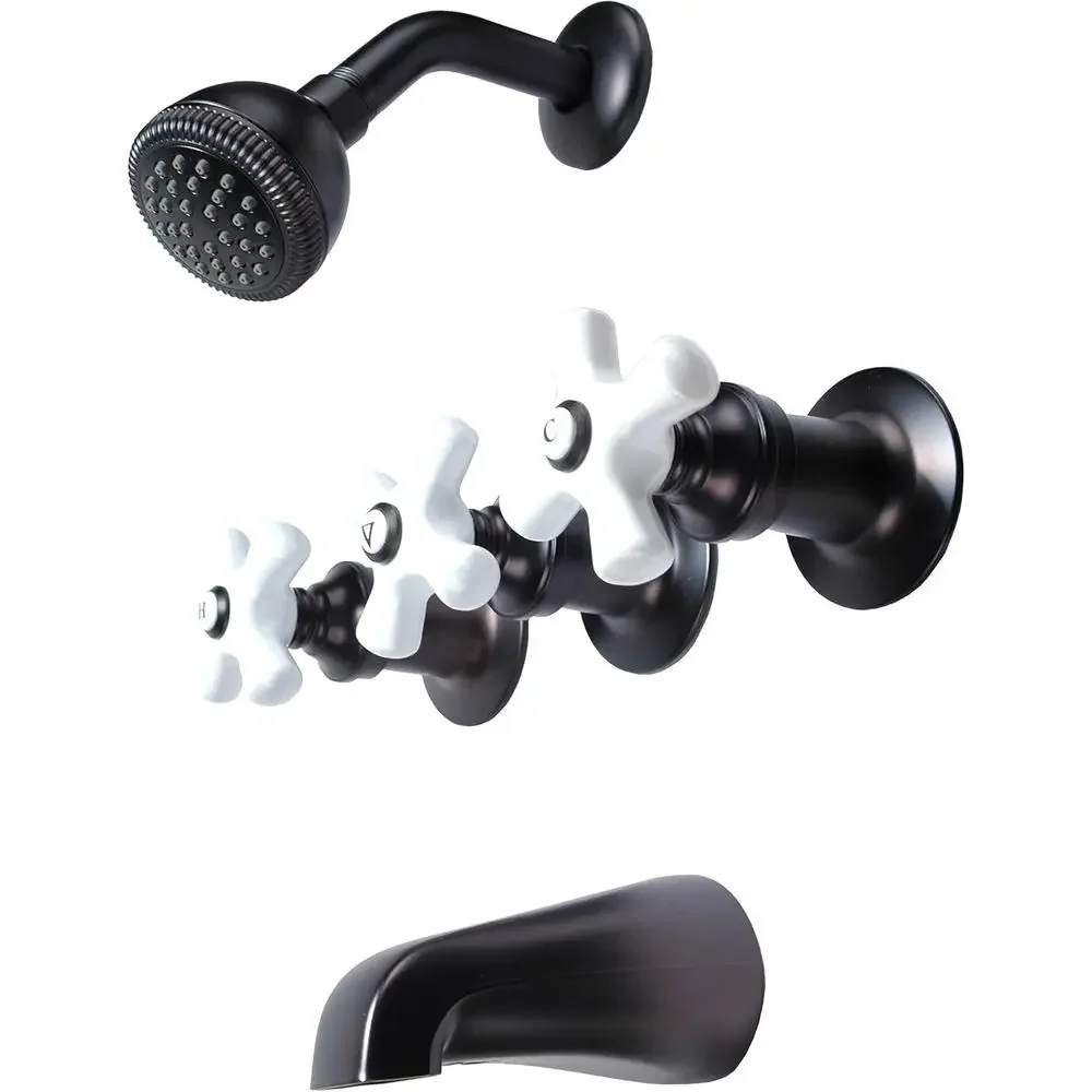 3-Handle Tub & Shower Faucet, Oil Rubbed Bronze Finish, Porcelain Handles, Compression Stems
3-Handle Tub & Shower Faucet, Oil Rubbed Bronze Finish, Porcelain Handles, Compression Stems