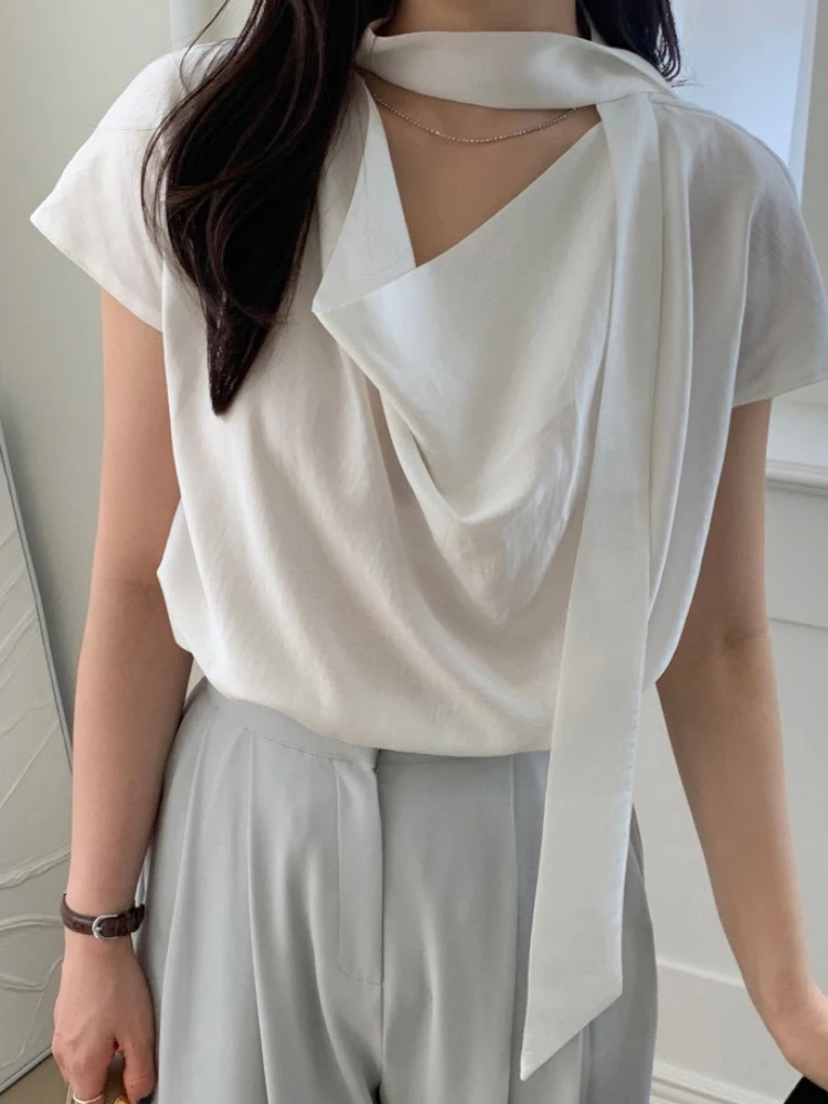 Ele White Loose irt Women's Chic Design Sa Detail Pile Collar French Sle Loose Fit Pure Color Summer Faion
Ele White Loose irt Women's Chic Design Sa Detail Pile Collar French Sle Loose Fit Pure Color Summer Faion