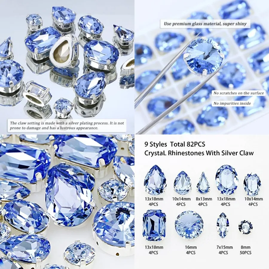 Sew On Rhinestone, 82pcs Mixed Shapes Sewing Glass Rhinestones with Silver Claw Flatback K9 Gems for Jewelry Making DIY Crafts
Sew On Rhinestone, 82pcs Mixed Shapes Sewing Glass Rhinestones with Silver Claw Flatback K9 Gems for Jewelry Making DIY Crafts