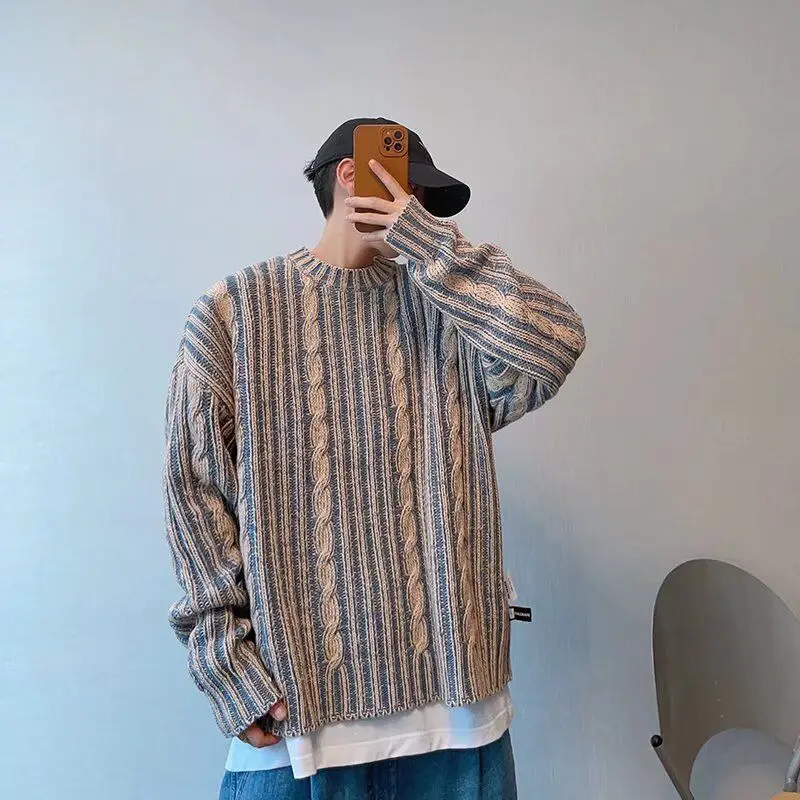 Повседневный вязаный свитер в полоску, мужской свободный крой, круглый пуловер из полиэстера, теплый, удобный, винтажный, американский, слэ
Повседневный вязаный свитер в полоску, мужской свободный крой, круглый пуловер из полиэстера, теплый, удобный, винтажный, американский, слэ