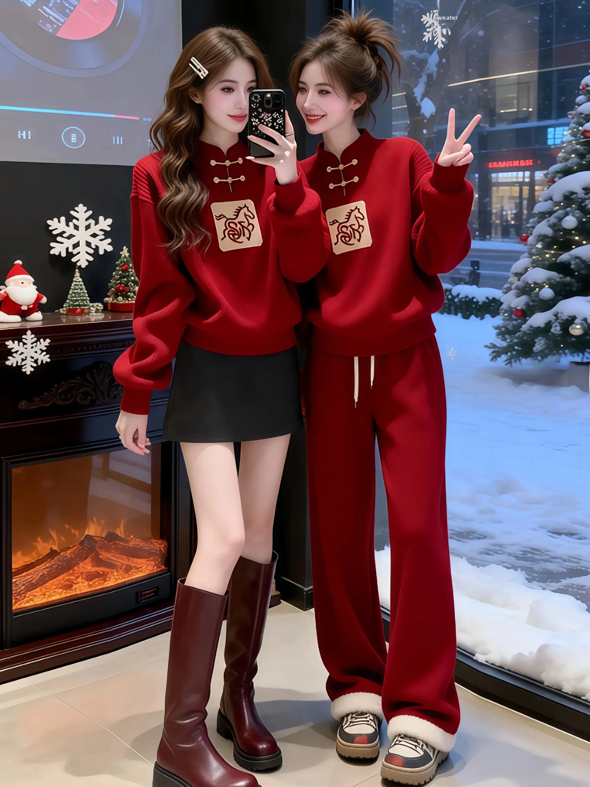 Christmas Theme Chinese Style Women's Knitted Sweater Year White Design Button up Loose Fit Long Sleeve Top
Christmas Theme Chinese Style Women's Knitted Sweater Year White Design Button up Loose Fit Long Sleeve Top
