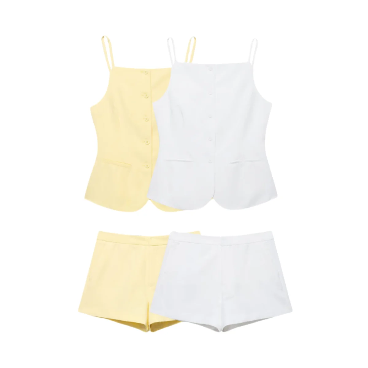 MYST&ZA2025 Summer New Women's Casual Fashion Simple Strap Top with Single breasted Straight Collar and Shorts
MYST&ZA2025 Summer New Women's Casual Fashion Simple Strap Top with Single breasted Straight Collar and Shorts