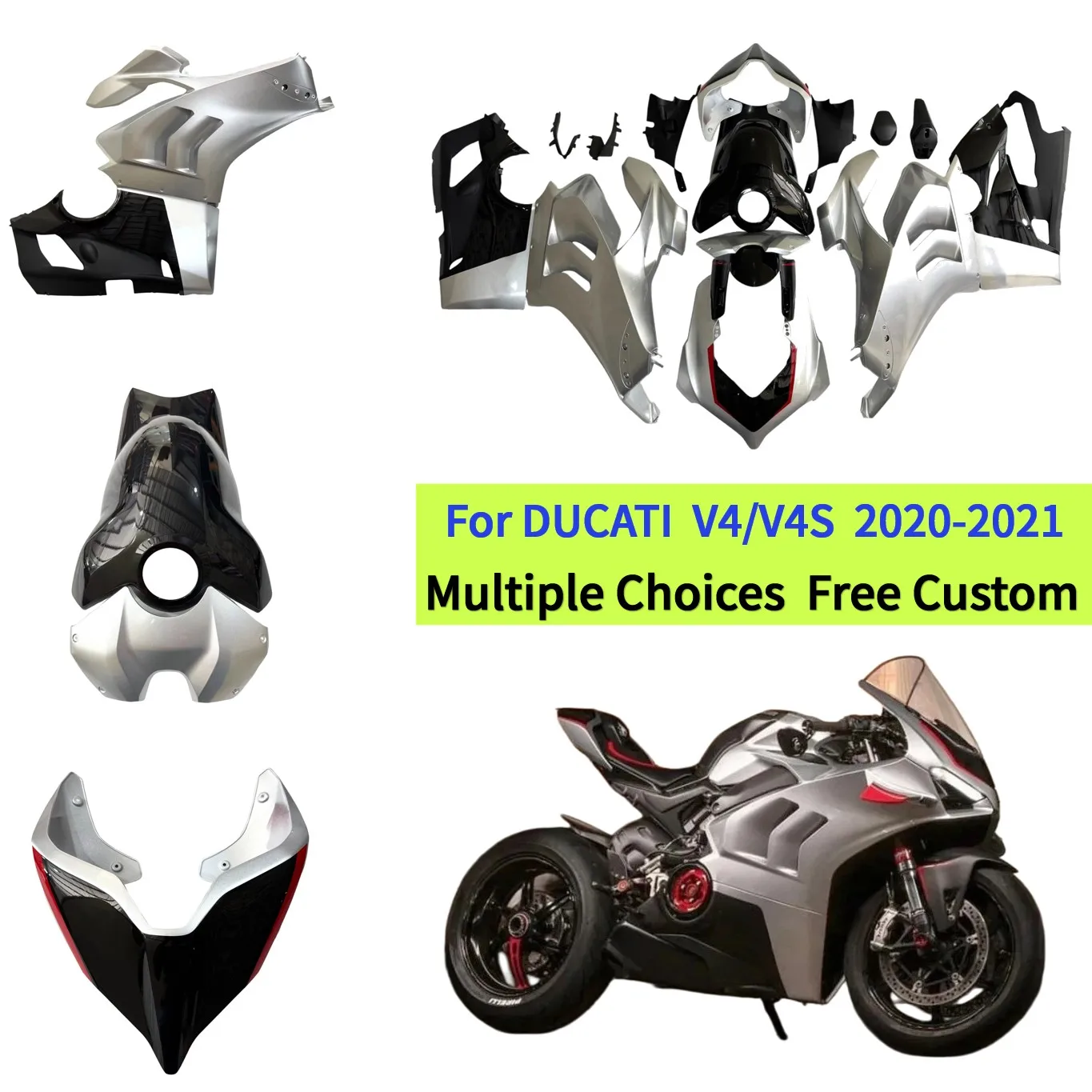 ABS Plastics Fairing Set For Ducati Panigale V4 V4S 2020 2021 V4R Style Bodywork Cowlings Silver
ABS Plastics Fairing Set For Ducati Panigale V4 V4S 2020 2021 V4R Style Bodywork Cowlings Silver