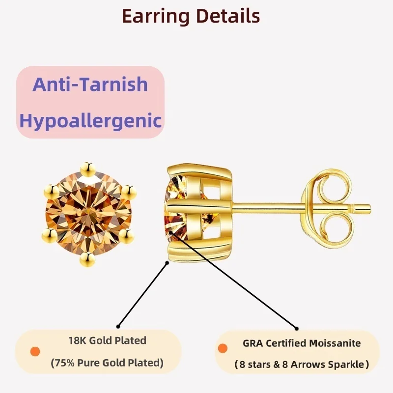LAMVOICE jewelry for women/stud earrings with 0.6-4 carat Golden yellow moissanite Hypoallergenic earrings christmas gift for
LAMVOICE jewelry for women/stud earrings with 0.6-4 carat Golden yellow moissanite Hypoallergenic earrings christmas gift for