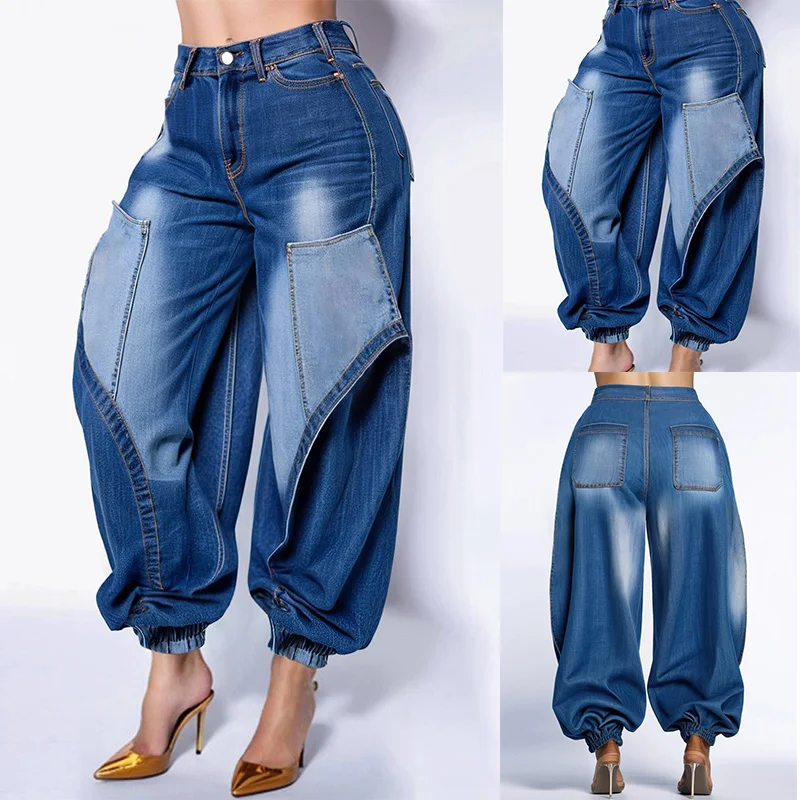 Plus Size Women's Jeans Cargo Pants High Waist Blue Jogging Denim Pants with Pockets 2025
Plus Size Women's Jeans Cargo Pants High Waist Blue Jogging Denim Pants with Pockets 2025