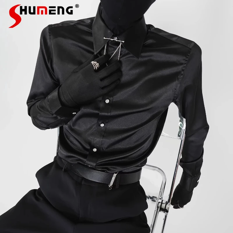 Men's 2025 Four Seasons Wear New Fashion Tops Men's High-end Satin Glossy Long-sleeve Solid Color Shirts Elastic Slimming Shirts
Men's 2025 Four Seasons Wear New Fashion Tops Men's High-end Satin Glossy Long-sleeve Solid Color Shirts Elastic Slimming Shirts