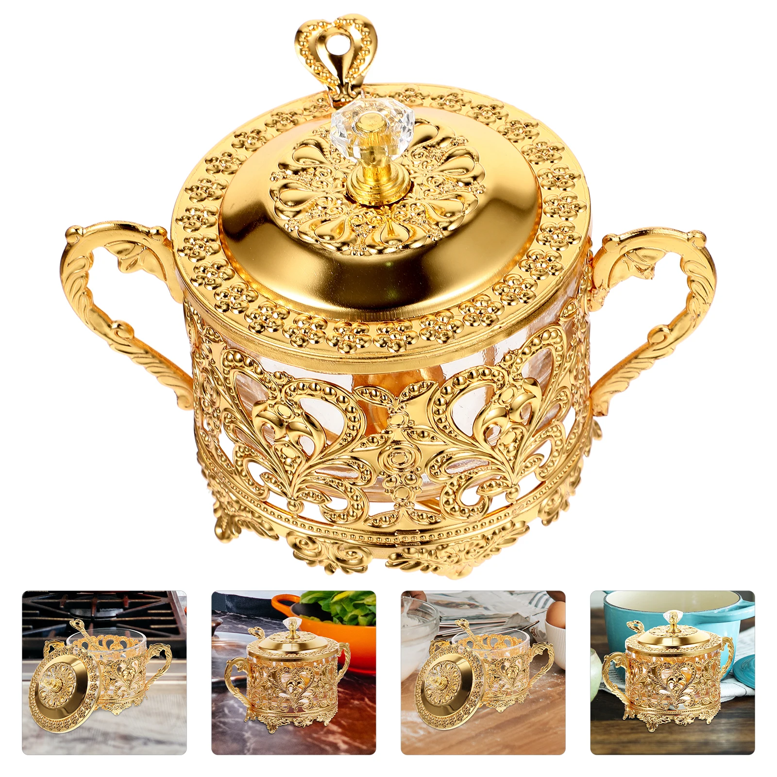 Iron-art Candy Sugar Bowl Gold Gift Box Container Golden Vintage Jar with Lid Glass
Iron-art Candy Sugar Bowl Gold Gift Box Container Golden Vintage Jar with Lid Glass