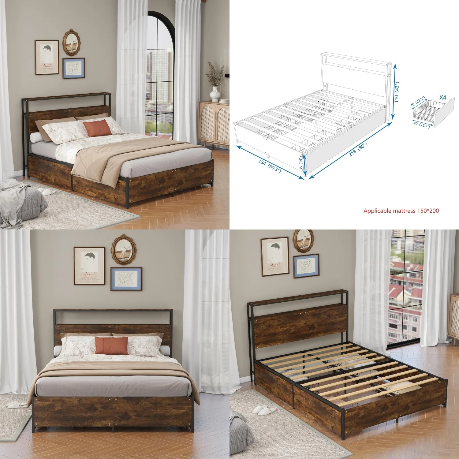 14 Inch Queen Size Bed Frame,Industrial Metal Platform Bed Frame with 2 Tier Storage Wooden Headboard and, Customized
14 Inch Queen Size Bed Frame,Industrial Metal Platform Bed Frame with 2 Tier Storage Wooden Headboard and, Customized