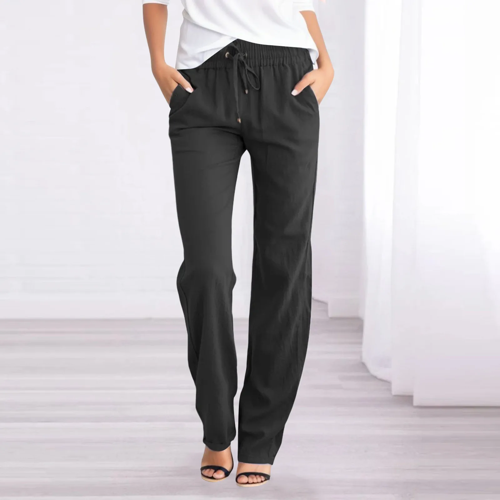 Cotton Linen Pantalones De Mujer High Waist Drawstring Sport Casual Long Pants For Women With Pockets Wide Leg Straight Trousers
Cotton Linen Pantalones De Mujer High Waist Drawstring Sport Casual Long Pants For Women With Pockets Wide Leg Straight Trousers