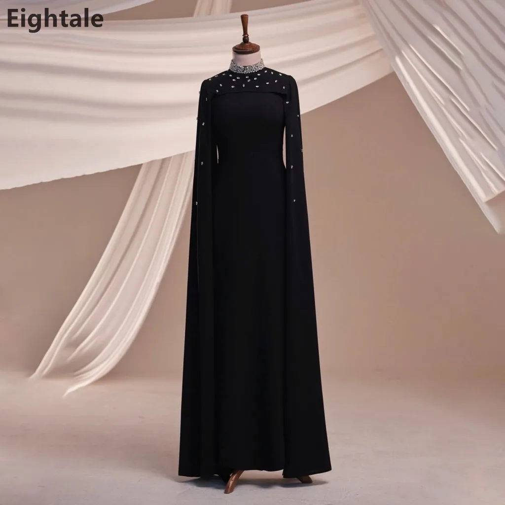 Eightale Luxury Black High Neck Evening Gown Crystal Beading Cape Sleeves Dubai Formal Prom Wedding Party Dres Customized
Eightale Luxury Black High Neck Evening Gown Crystal Beading Cape Sleeves Dubai Formal Prom Wedding Party Dres Customized