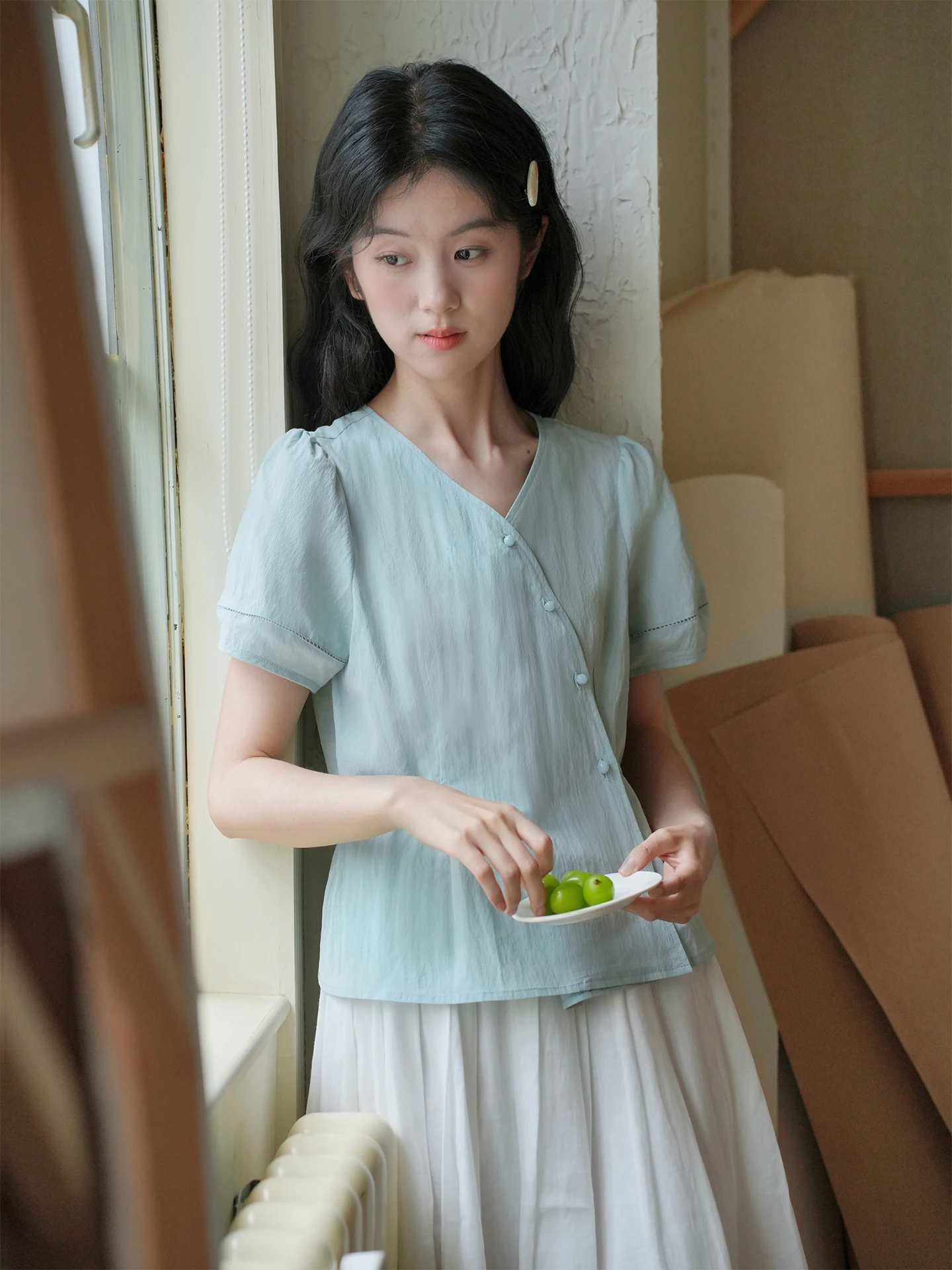 Nesoulum Blue irt Women's Summer Vintage Bubble Sve Top Waist Cinching Belted Slimming V-Ne ort Sve irt
Nesoulum Blue irt Women's Summer Vintage Bubble Sve Top Waist Cinching Belted Slimming V-Ne ort Sve irt