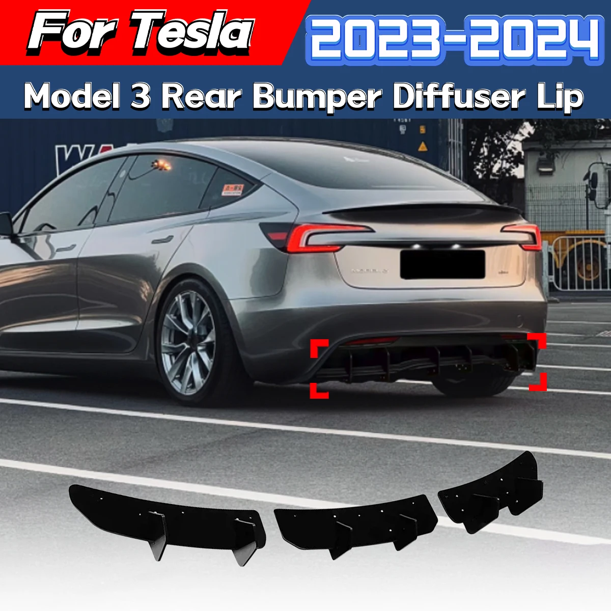For Tesla Model 3 2023 2024 Rear Bumper Spoiler Diffuser Lip Blade Style Diverter Lip Protection Case Car Body Modification Kit
For Tesla Model 3 2023 2024 Rear Bumper Spoiler Diffuser Lip Blade Style Diverter Lip Protection Case Car Body Modification Kit