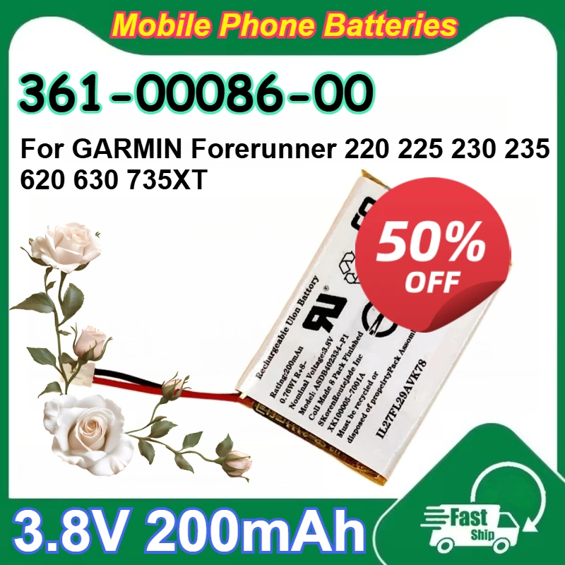 361-00086-00 Watch Battery 200mAh Capacity for GARMIN Forerunner 220 225 230 235 620 630 735XT Rechargeable Lithium Battery
361-00086-00 Watch Battery 200mAh Capacity for GARMIN Forerunner 220 225 230 235 620 630 735XT Rechargeable Lithium Battery