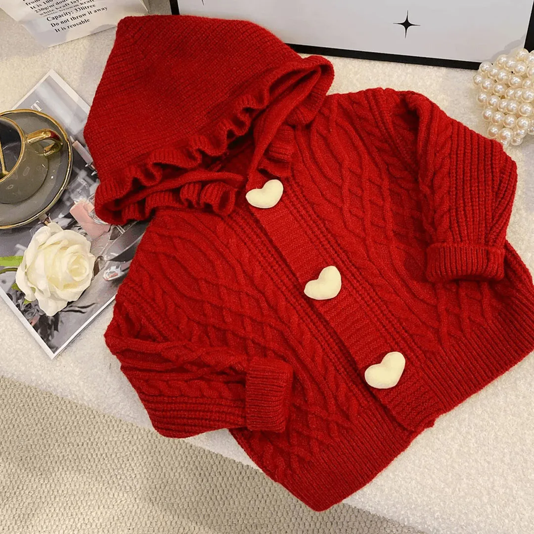 Autumn Children's Hooded Sweater Coat Christmas Red Knitted Cardigan Baby Girls' Love Button Thickened Sweaters 0-8Years Old
Autumn Children's Hooded Sweater Coat Christmas Red Knitted Cardigan Baby Girls' Love Button Thickened Sweaters 0-8Years Old