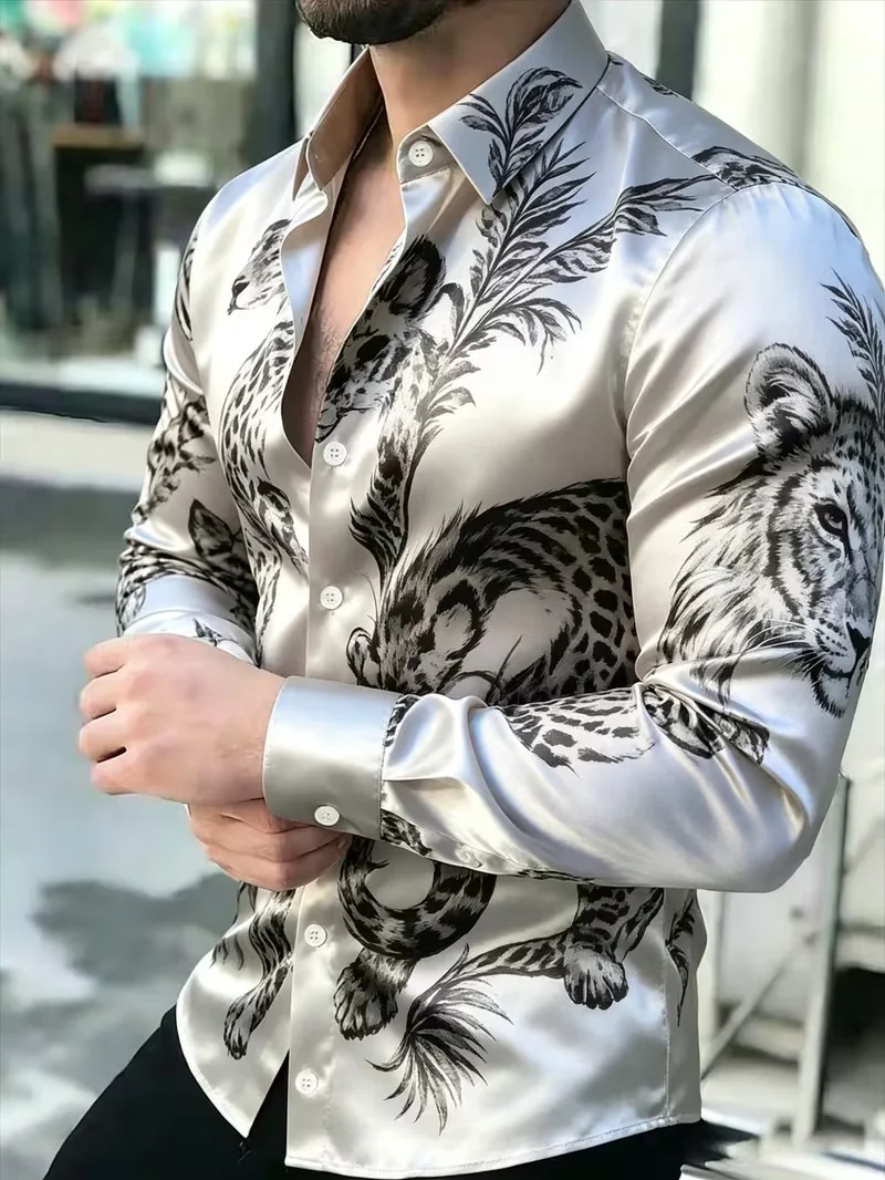 New retro men's top with wine red shiny satin bottom, streamlined ethnic pattern print, men's long sleeved shirt
New retro men's top with wine red shiny satin bottom, streamlined ethnic pattern print, men's long sleeved shirt