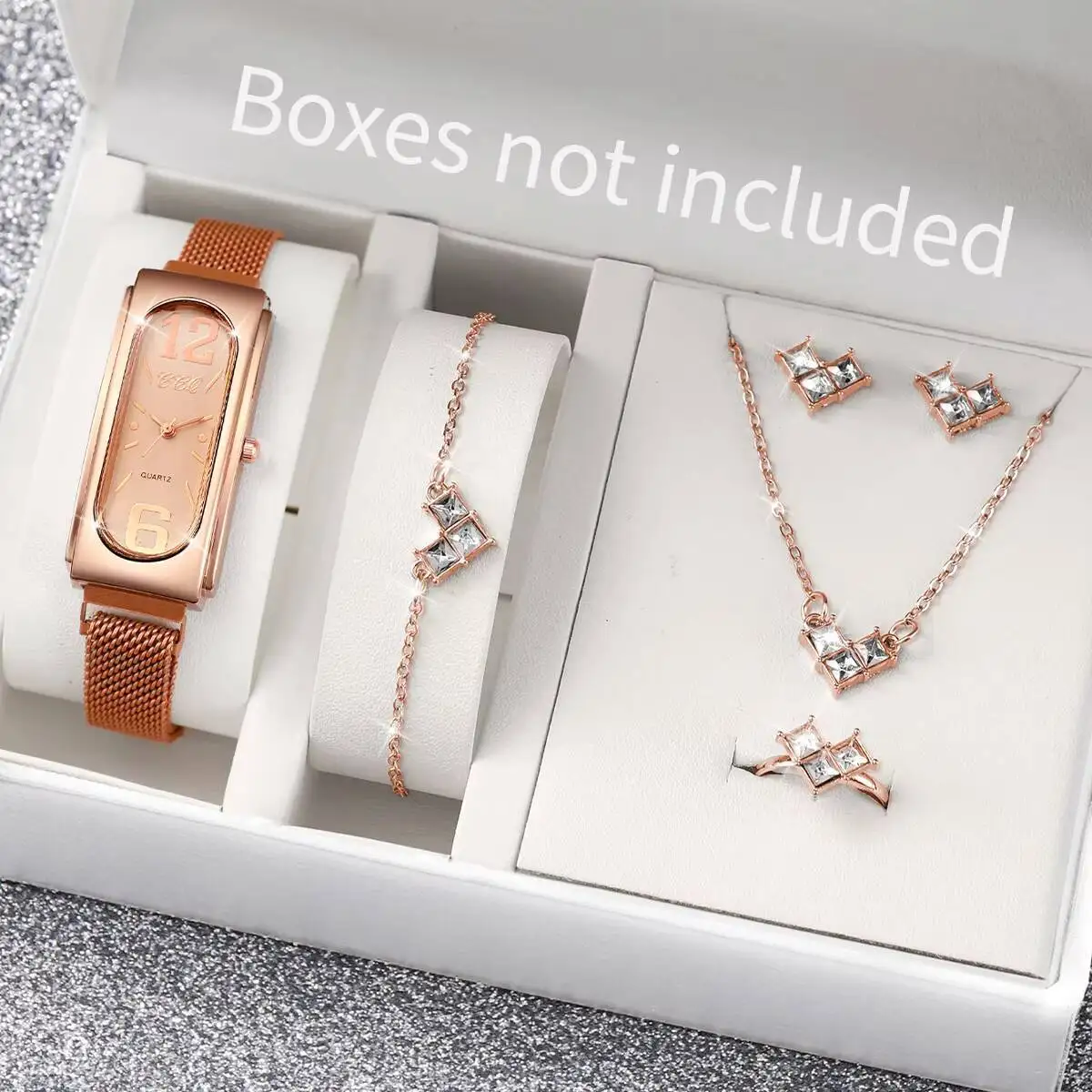 6PCS/Set Rectangle Dial Magnet Clasp Women's Watch Fashion Quartz Watches Rhinestone Jewelry Set(Without Box)
6PCS/Set Rectangle Dial Magnet Clasp Women's Watch Fashion Quartz Watches Rhinestone Jewelry Set(Without Box)