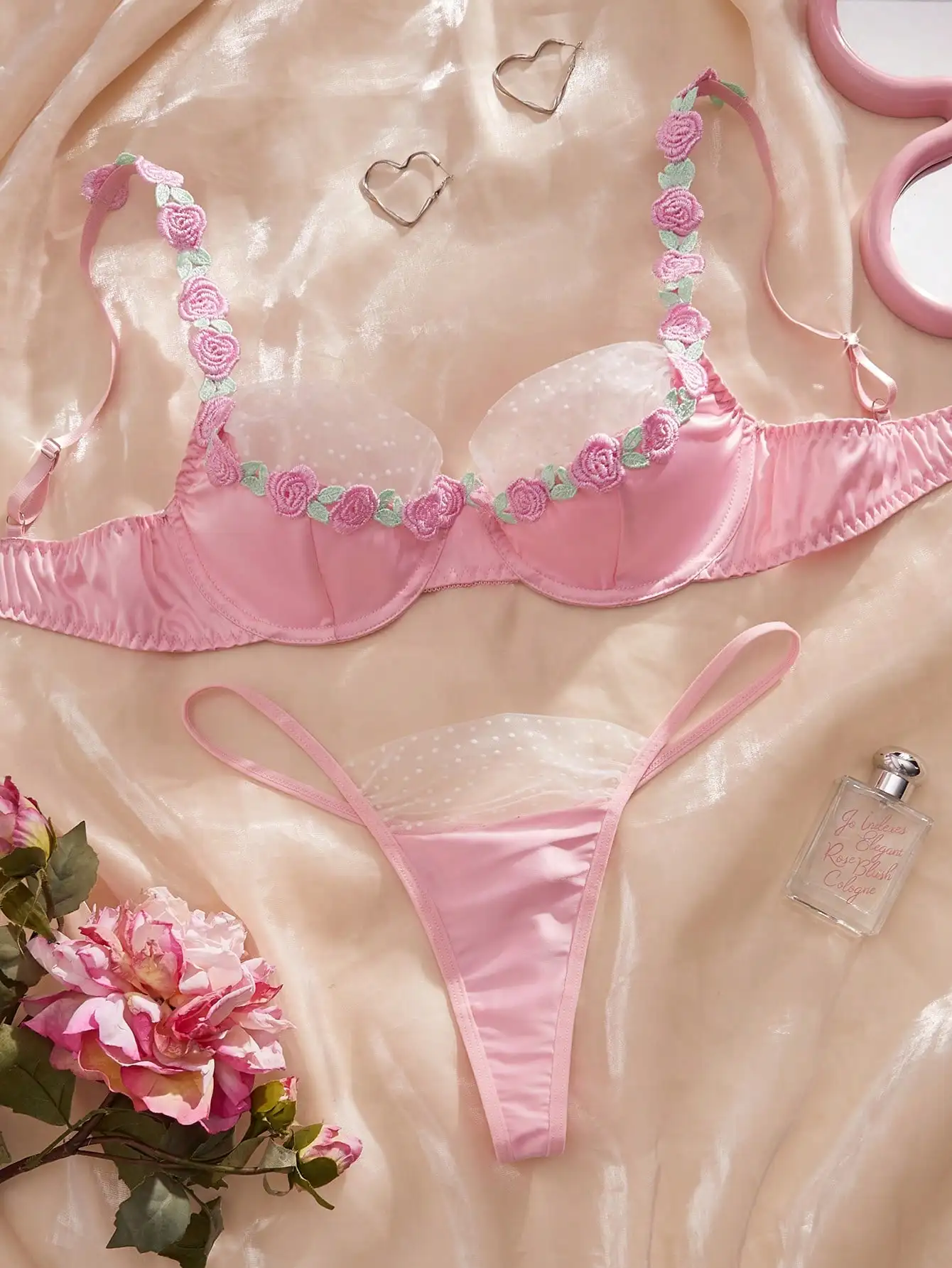 Pink Floral Embroidered Lace Trim Bra and Thong Set
Pink Floral Embroidered Lace Trim Bra and Thong Set