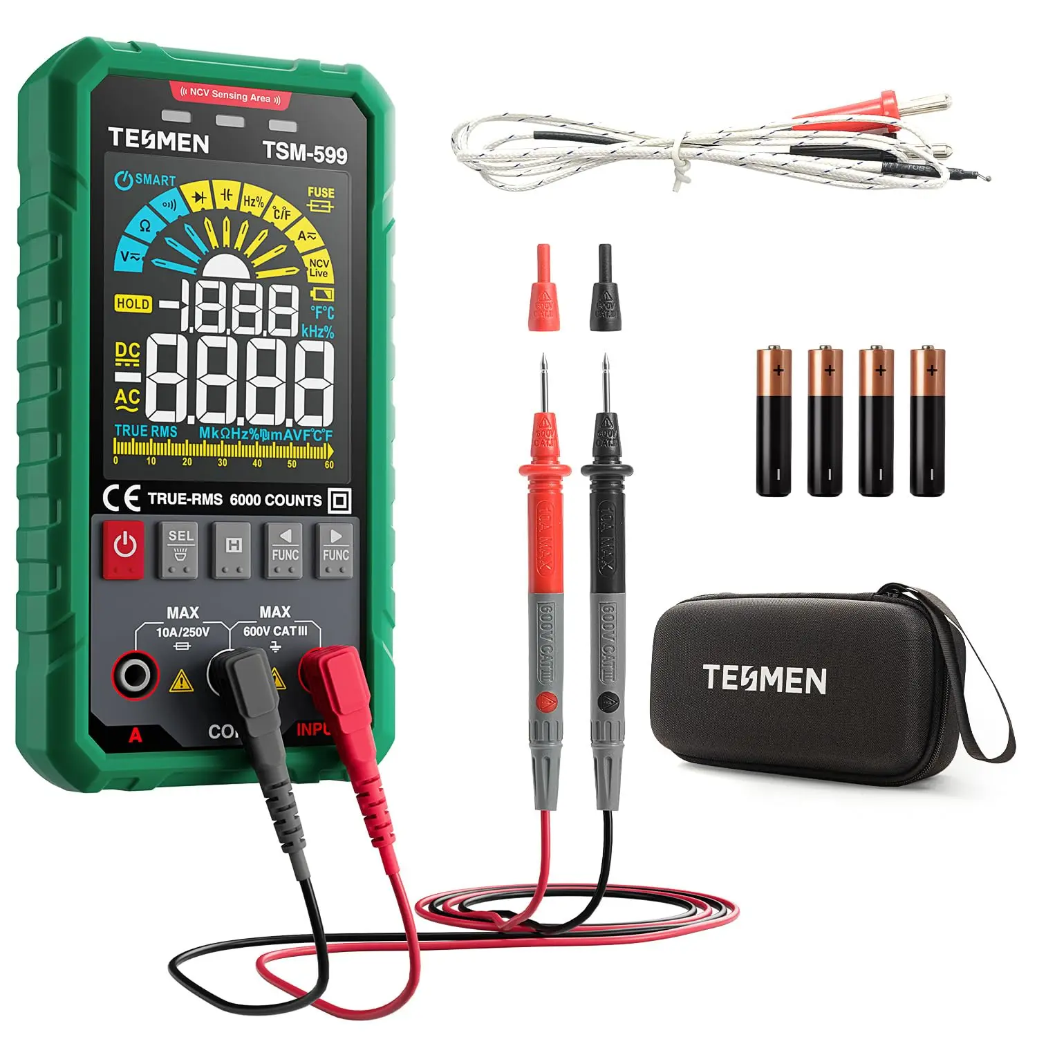 Smart Digital Multimeter with NCV, TRMS 6000 Counts, Measures Voltage Current Resistance Temperature - Green
Smart Digital Multimeter with NCV, TRMS 6000 Counts, Measures Voltage Current Resistance Temperature - Green