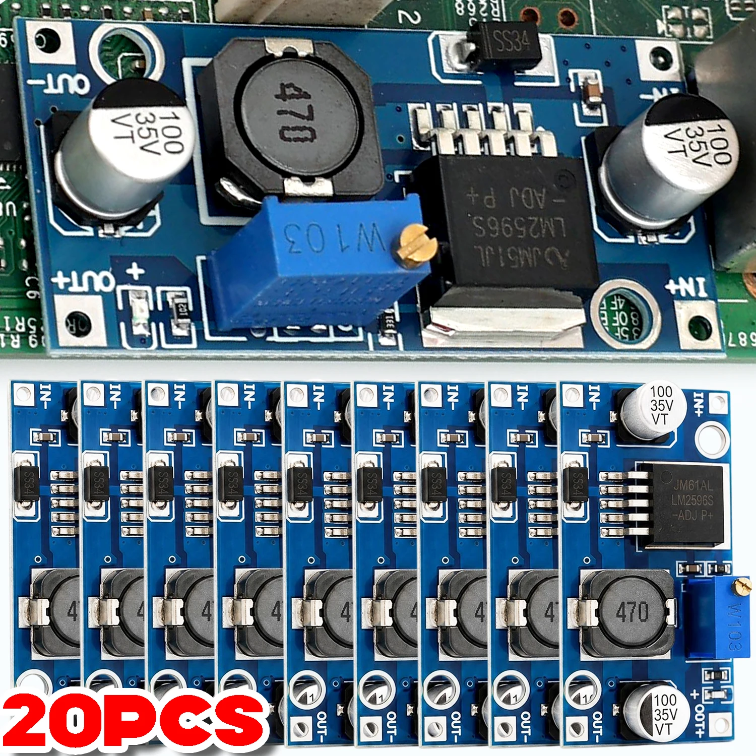 1/20x 1.23V-30V Voltage Regulator Conversion Module LM2596S DC Step-Down Power Module Adjustable Output DC to DC Buck Converter
1/20x 1.23V-30V Voltage Regulator Conversion Module LM2596S DC Step-Down Power Module Adjustable Output DC to DC Buck Converter